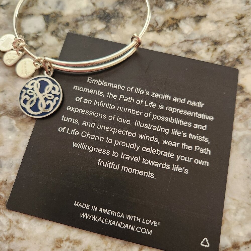 Alex and Ani Bangle‎ Bracelet Path of Life Silver with Blue & Silver Charm New - Picture 4 of 4